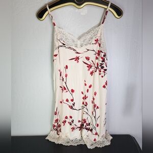 SOMA Cool Night Cream Cheery Blossom Lace Trim Chemise Dress Size Small
